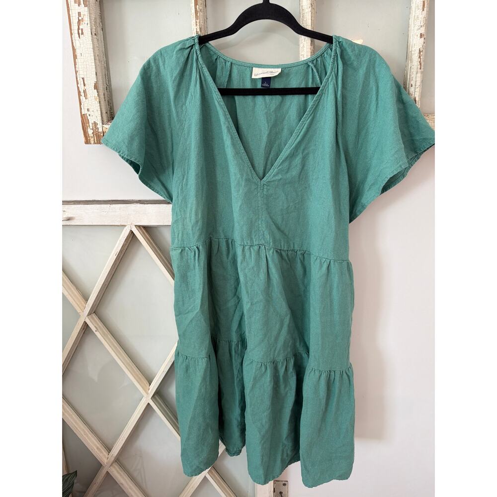 Universal Thread Size Large Green Linen Blend Dre… - image 1